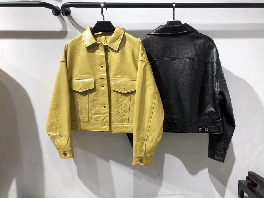 Chloey leather jacket in yellow