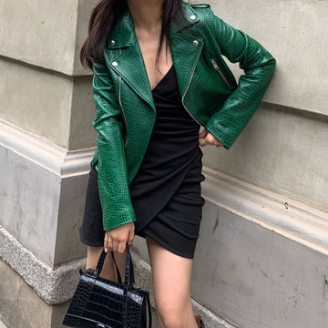 Green croc leather jacket
