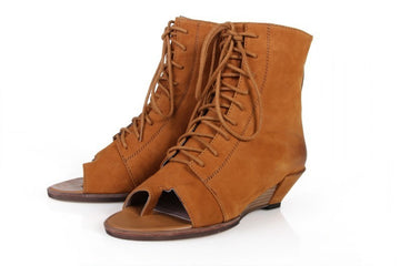 Crazy girl open toe wedge ankle bootie