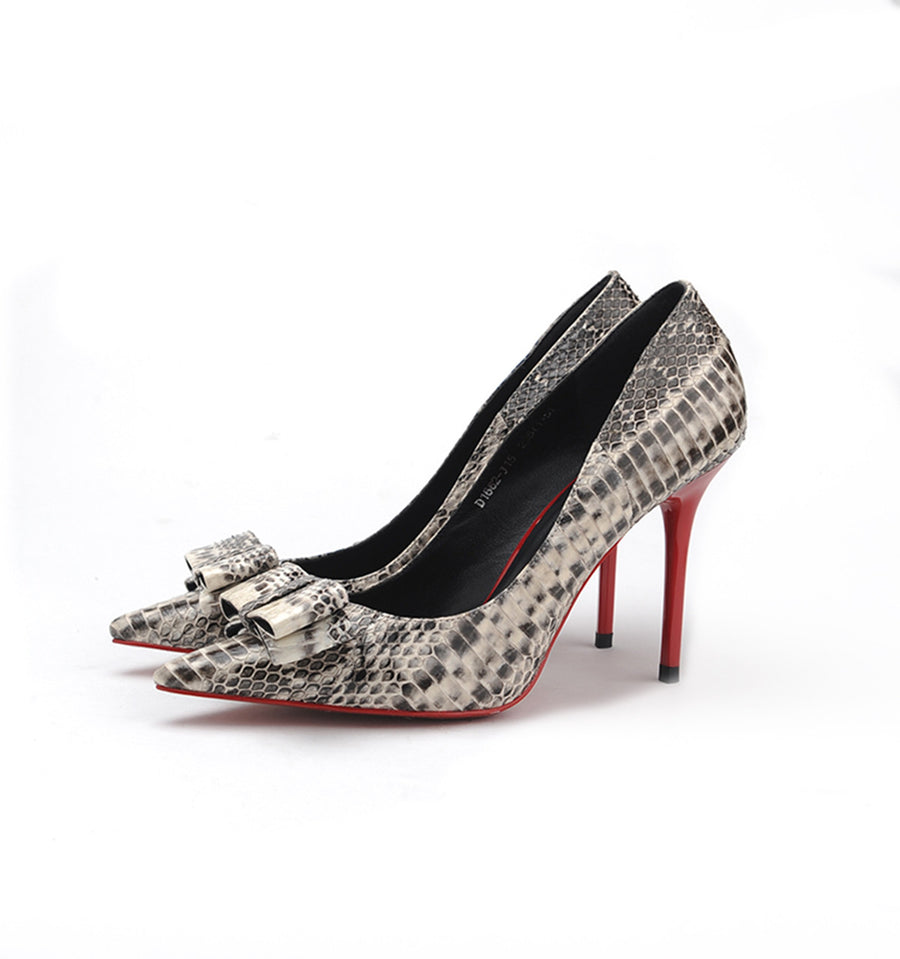 Women's Snakeskin Pattern Court Pumps Pointed Toe Slip - Temu