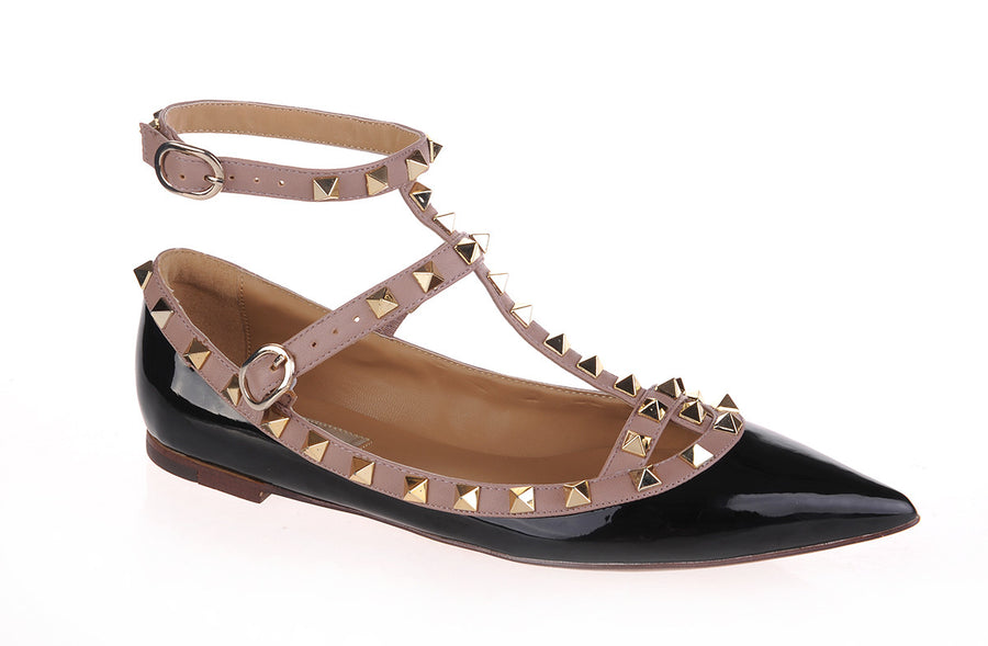 Daisy Studded Flats in black