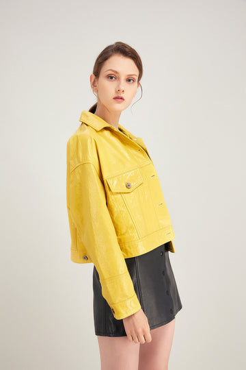 Chloey leather jacket in yellow