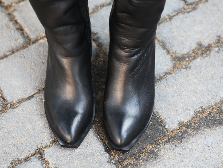 Corrine calf leather and crocodile print leather knee high boots
