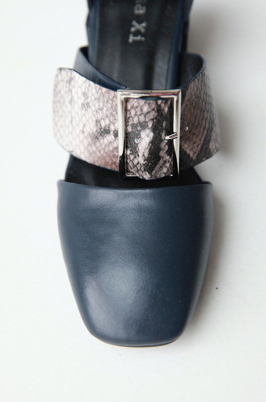 Jane Chunk Heel Loafers in Navy