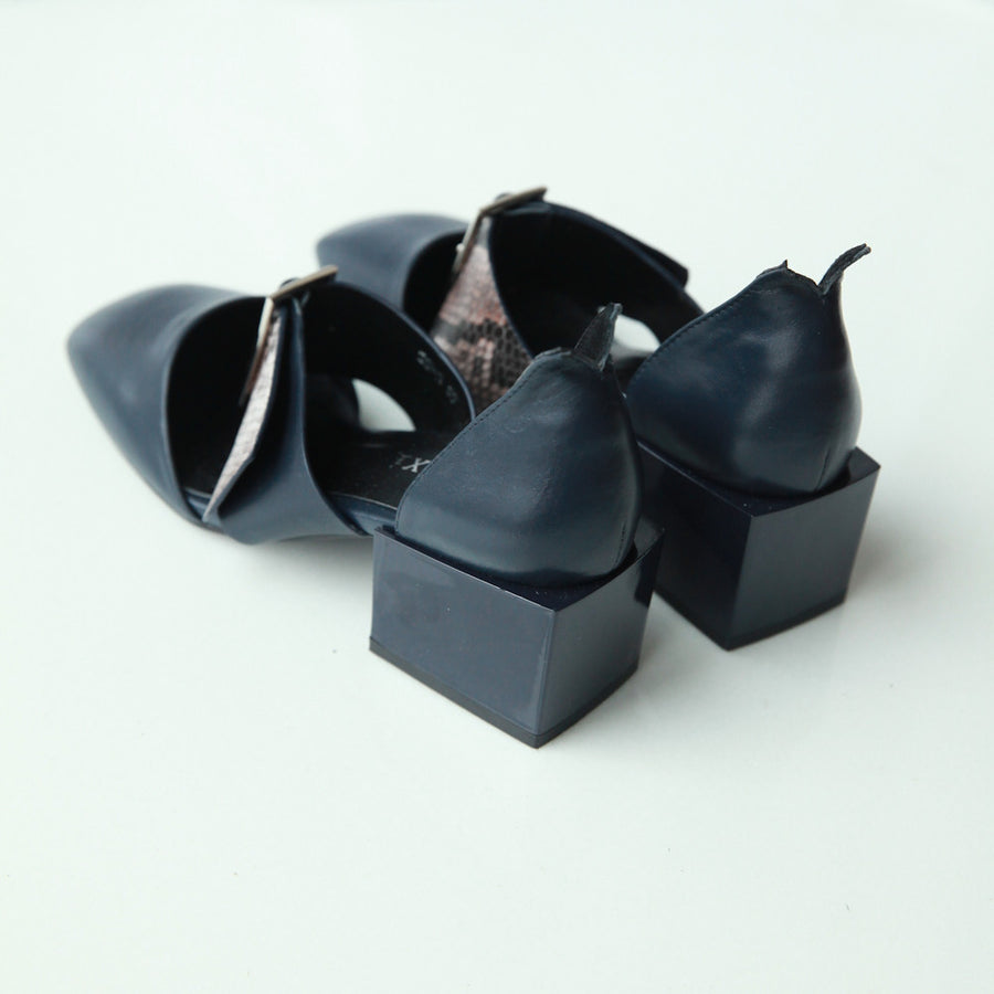 Jane Chunk Heel Loafers in Navy